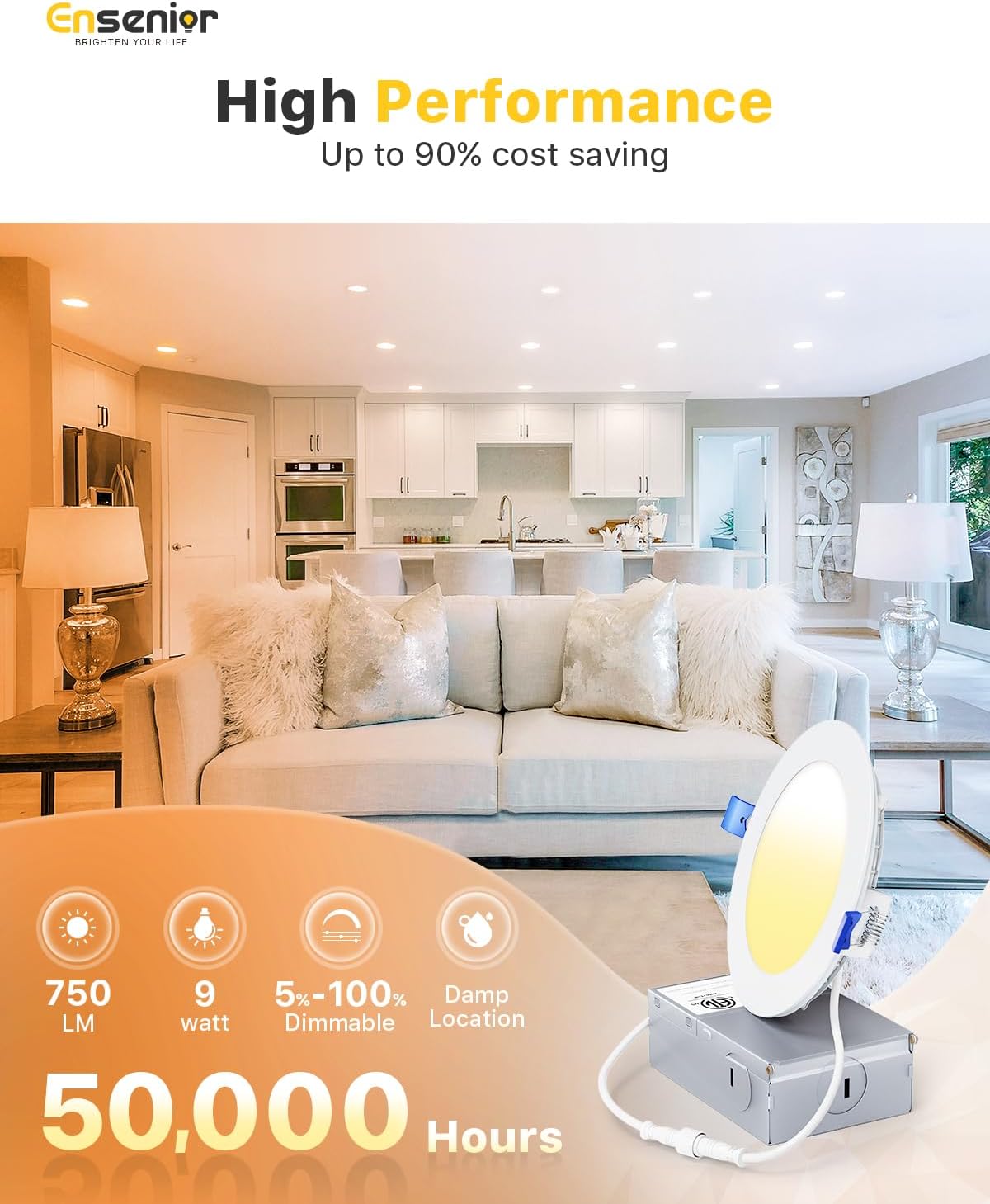 Ensenior 16Pack 4 Inch LED Recessed Ceiling Light, 5CCT, 750LM 9W 120V