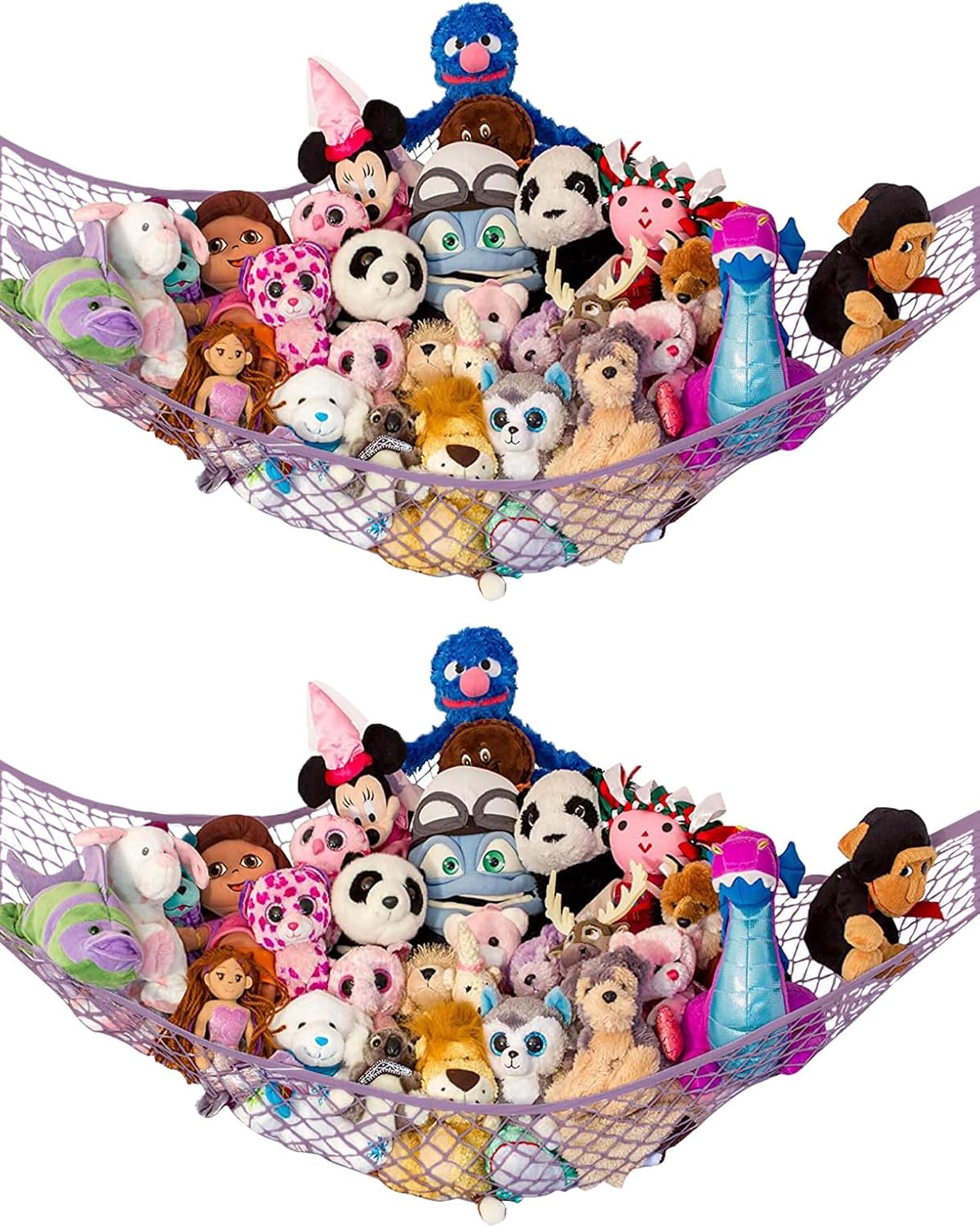 Large Stuffed Animal Storage Hammock 2 Pack | Holds 12 lbs | Corner Stuffed Animal Organizer | Plushie Net for Stuffed Animals | Stuffy Storage, Cute Bedroom, Room Decor | Pastel Purple