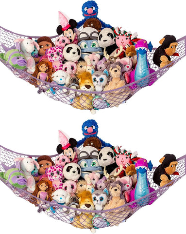Large Stuffed Animal Storage Hammock 2 Pack | Holds 12 lbs | Corner Stuffed Animal Organizer | Plushie Net for Stuffed Animals | Stuffy Storage, Cute Bedroom, Room Decor | Pastel Purple