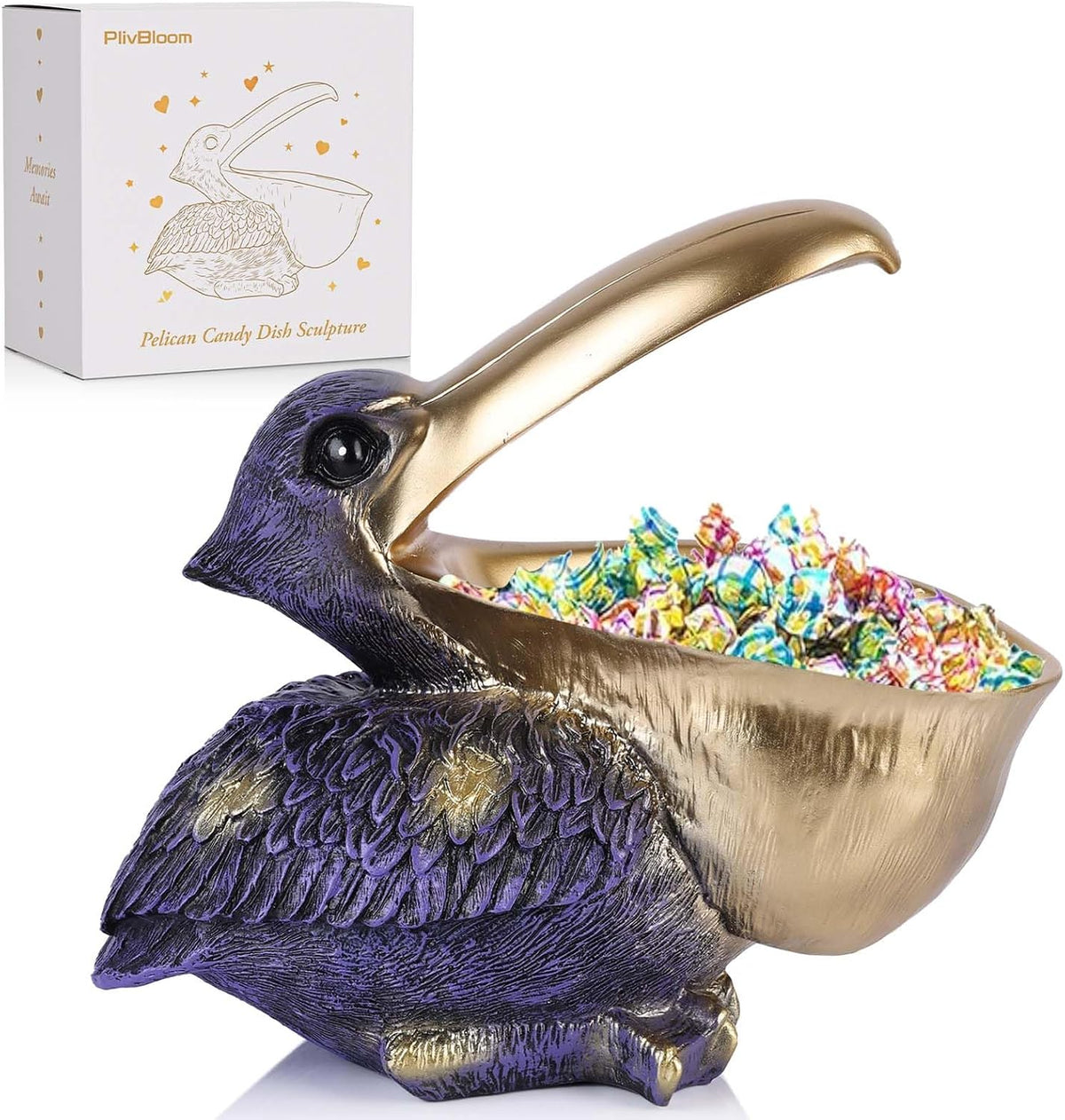 Pelican Key Holder Statues,Fun Animal Hippo Candy Dish,Candy Dish for Office Desk Unique,Modern Key Holder for Pelican Figurine,Suitability Desk bowl and Entry Table Decor Item (Purple Gold)