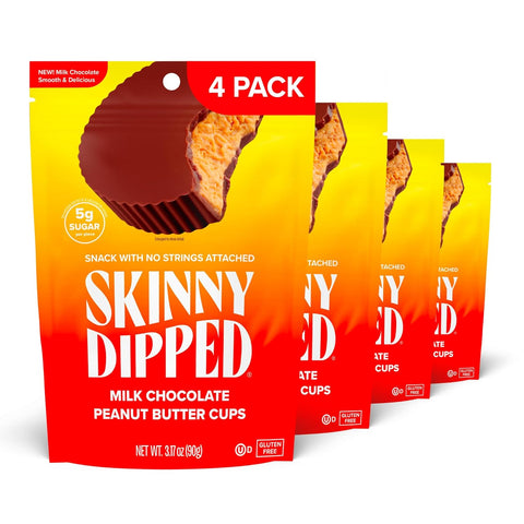 SkinnyDipped Milk Chocolate Peanut Butter Cups, 3.2oz Bag | 4 Pack