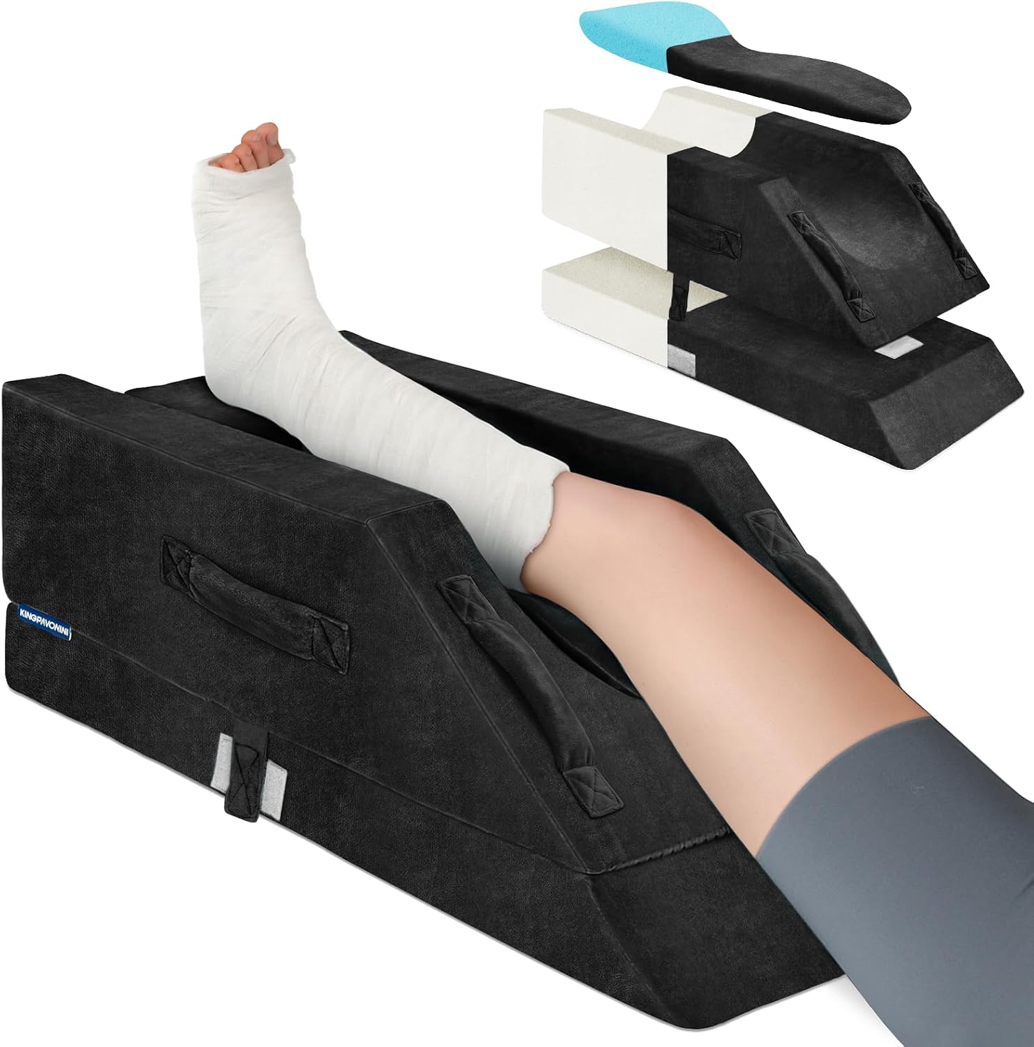 KingPavonini 4-Height Adjustable Leg Elevation Pillow, Single Leg, Black