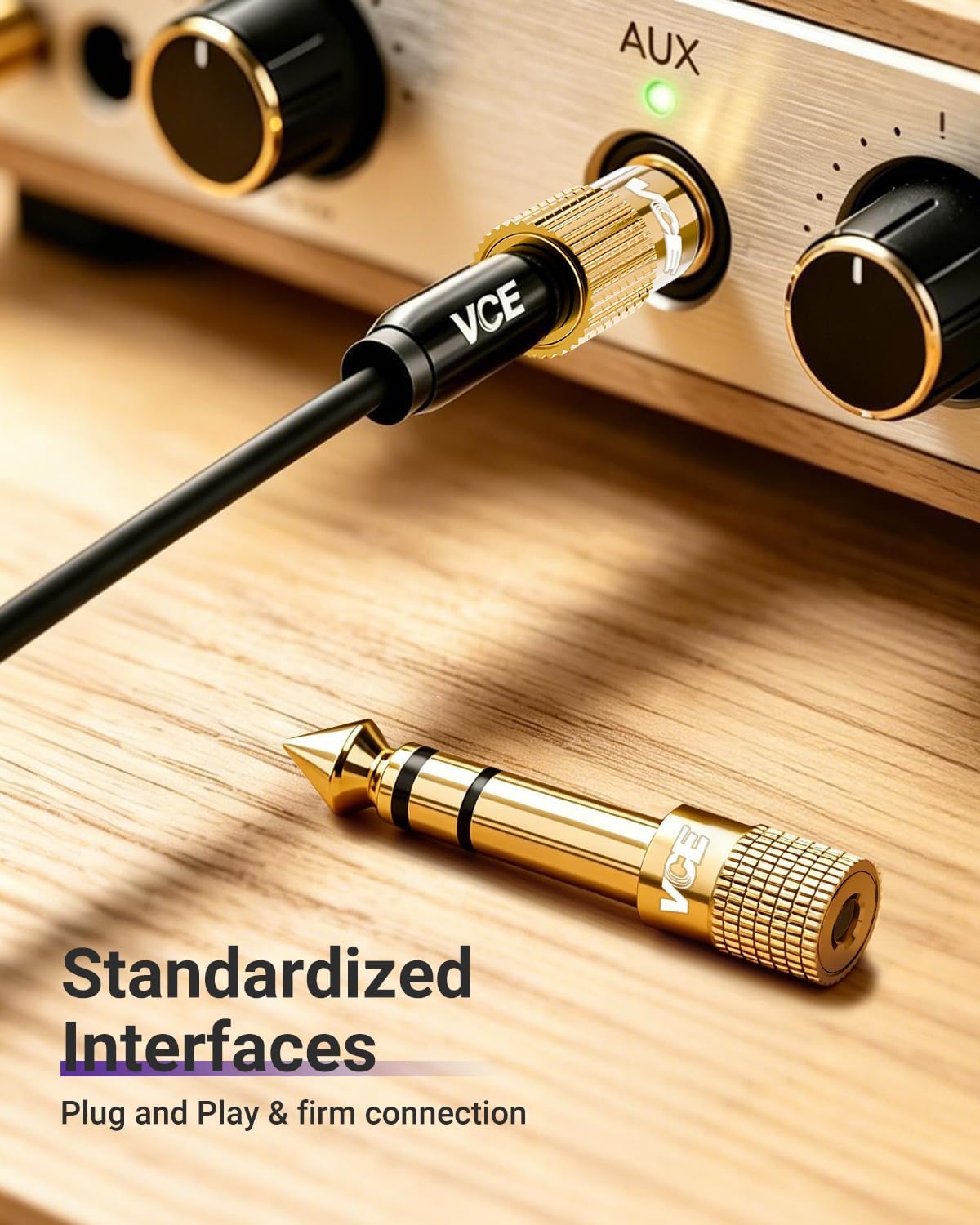 VCE 3.5mm to 1/4 Adapter Stereo Headphone Adapter, 24K Gold-Plated, 2-Pack