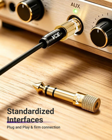 VCE 3.5mm to 1/4 Adapter Stereo Headphone Adapter, 24K Gold-Plated, 2-Pack