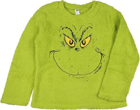 The Grinch Pajama Set Dr. Seuss Women's The Grinch Santa Fleece Buffalo Plaid Sleep Pajama 2 Piece Set Lounge