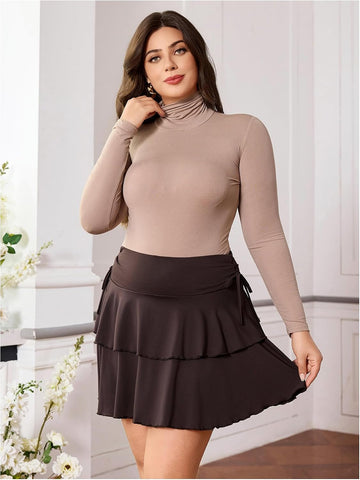 OYOANGLE Women's Plus Size High Waisted Y2K A Line Ruffle Skorts Mini Skirt
