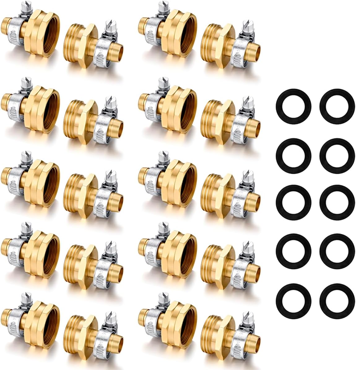 SIGURANTA Garden Hose Repair Connector with Clamps Hose End Repair Kit, 1/2"Barb Garden Hose Fittings Male and Female brass garden hose ends (1/2"Barb-10 Set)