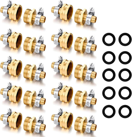 SIGURANTA Garden Hose Repair Connector with Clamps Hose End Repair Kit, 1/2"Barb Garden Hose Fittings Male and Female brass garden hose ends (1/2"Barb-10 Set)