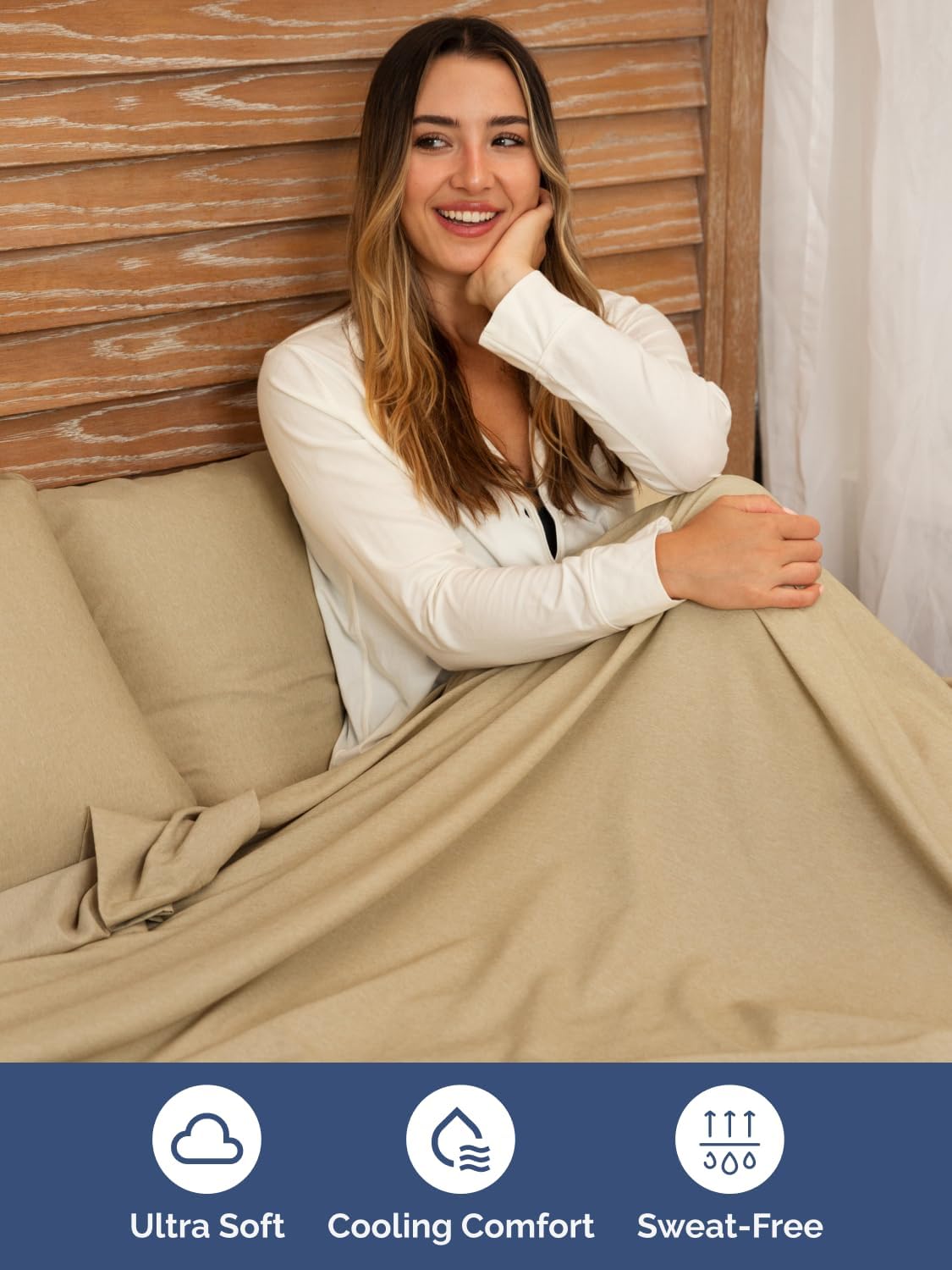 Extra Deep Cal King Sheet Set - 4 Piece Cooling Bed Sheets - Heathered Tan