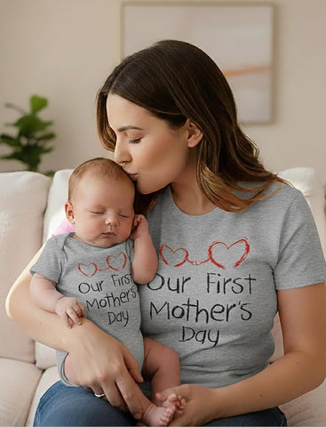 Tstars First Mother's Day Mom Baby Matching Shirts Mommy and Me Outfit Set
