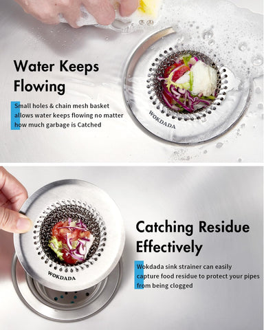 Kitchen Sink Drain Strainer Stopper,Patented Reversible Chain Mesh Basket
