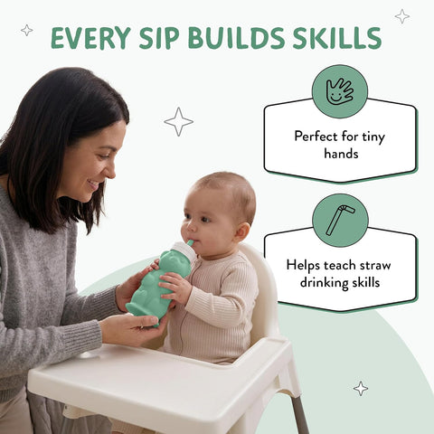 Legendairy Milk Honey Bear Straw Cup Silicone for Babies (Green), 8 oz. Dishwasher Safe, Food Grade Silicone, Honeybear Sippy Cup for Ages 4+ Months (Pack of 2)