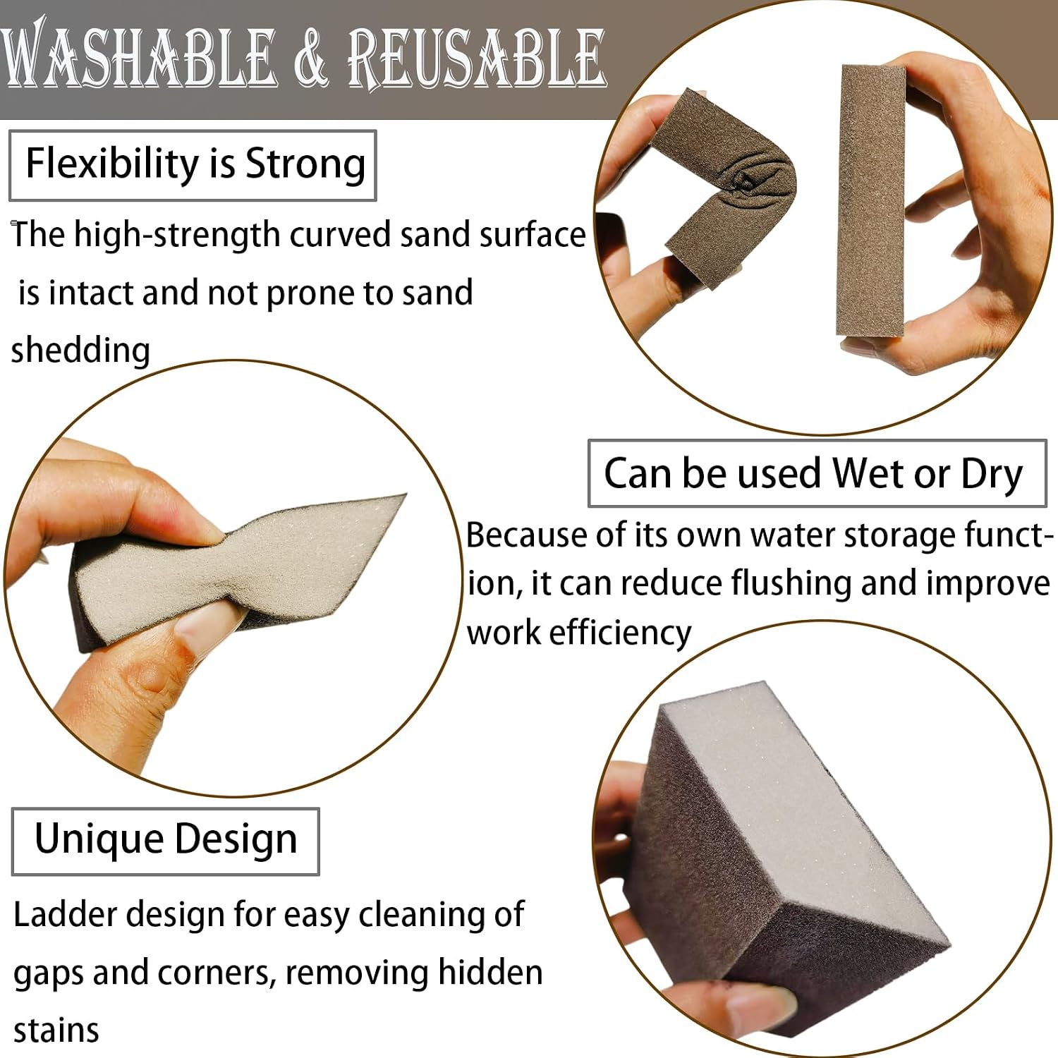 6 PCS Single Sanding Sponge Set - 80/100/120/180/220/320 Grit Sanding Blocks Assortment, Washable and Reusable