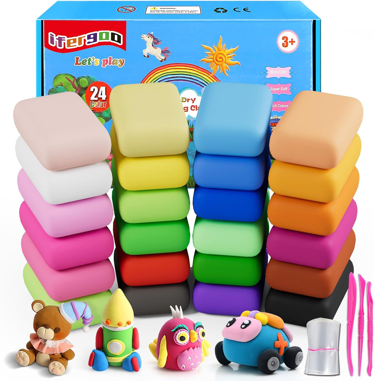 ifergoo Air Dry Clay, 24 Colors Magic Foam DIY Molding Clay for Slime
