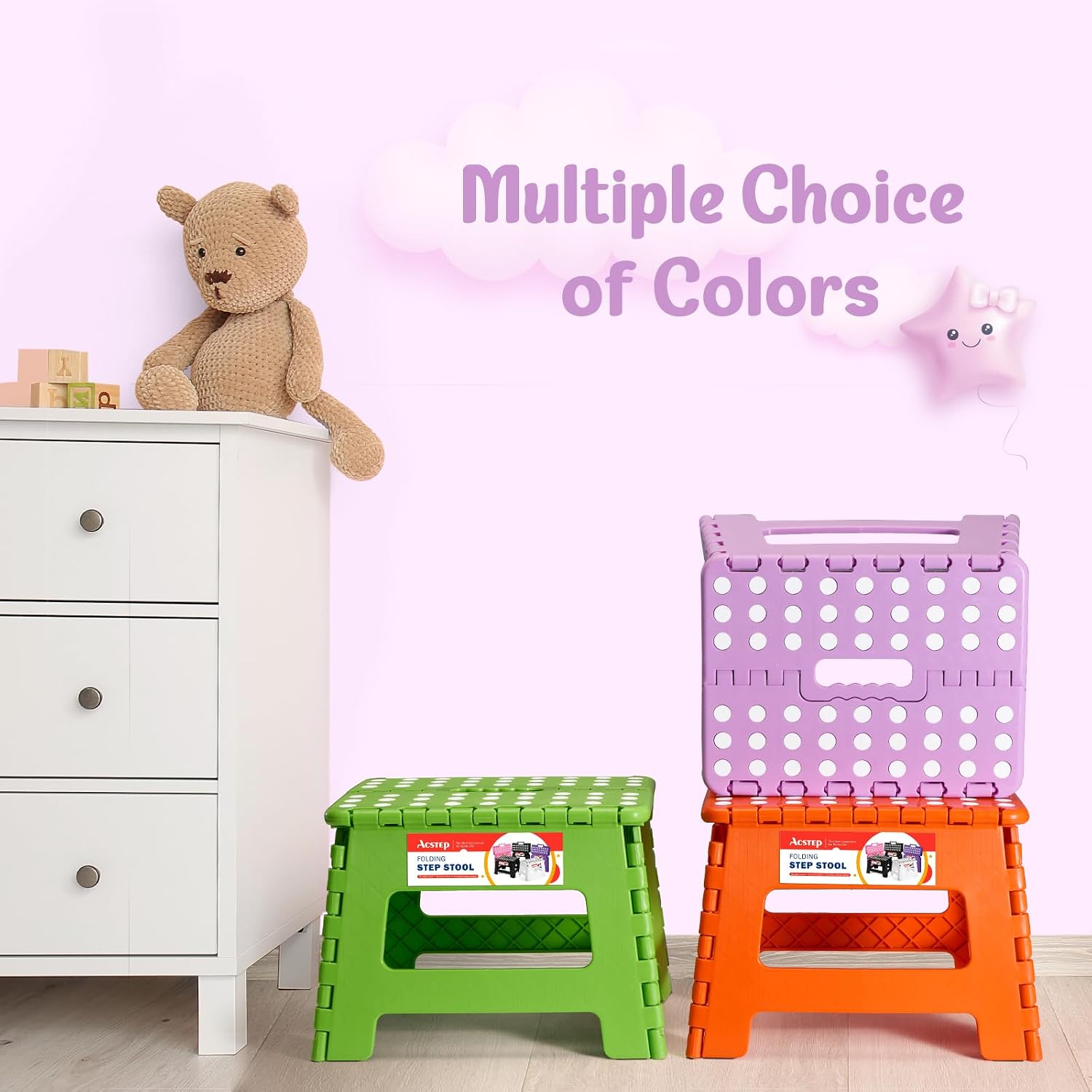 ACSTEP 9 Inch Foldable Step Stool for Kids, 300 lb, Light Purple