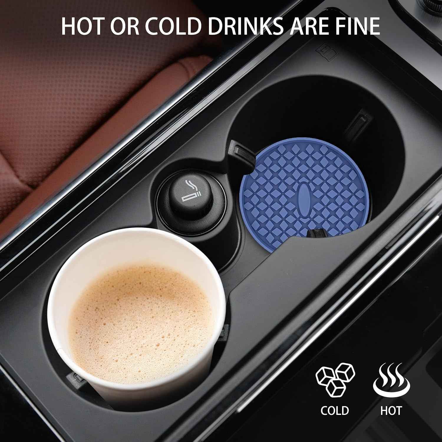 ME.FAN Car Cup Coasters [4 Pack] Silicone Car Coasters/Cup Mats, Non-Slip Recessed Car Interior Accessories Navy Blue