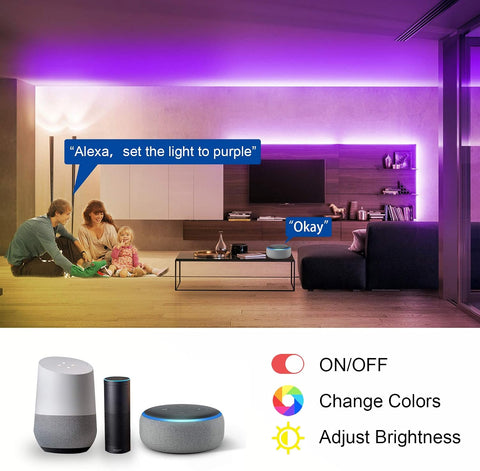 VOLIVO 65.6 FT WiFi LED Strip Lights,LED Light Strip Compatible with Alexa and Google Home,App/Remote/Voice Controlled Music Sync Color Changing Lighting for Bedroom Kitchen,Party,TV