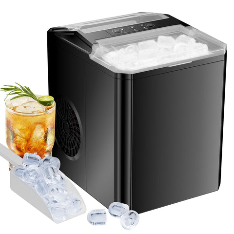 Sweetcrispy Countertop Ice Maker, Portable Ice Machine Self-Cleaning, 9 Cubes in 6 Mins, 26 lbs/24Hrs, 2 Sizes of Bullet Ice for Home Party Office, Black