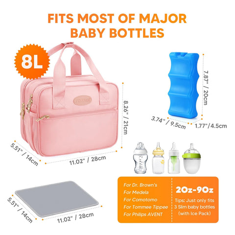 PIIOSER Breastmilk Cooler Travel Bag with Ice Pack, Compatible with Wearable Breast Pumps & Accessories - Portable Hands Free Breast Pump Carrying Case for Nursing & Working Moms, Pink