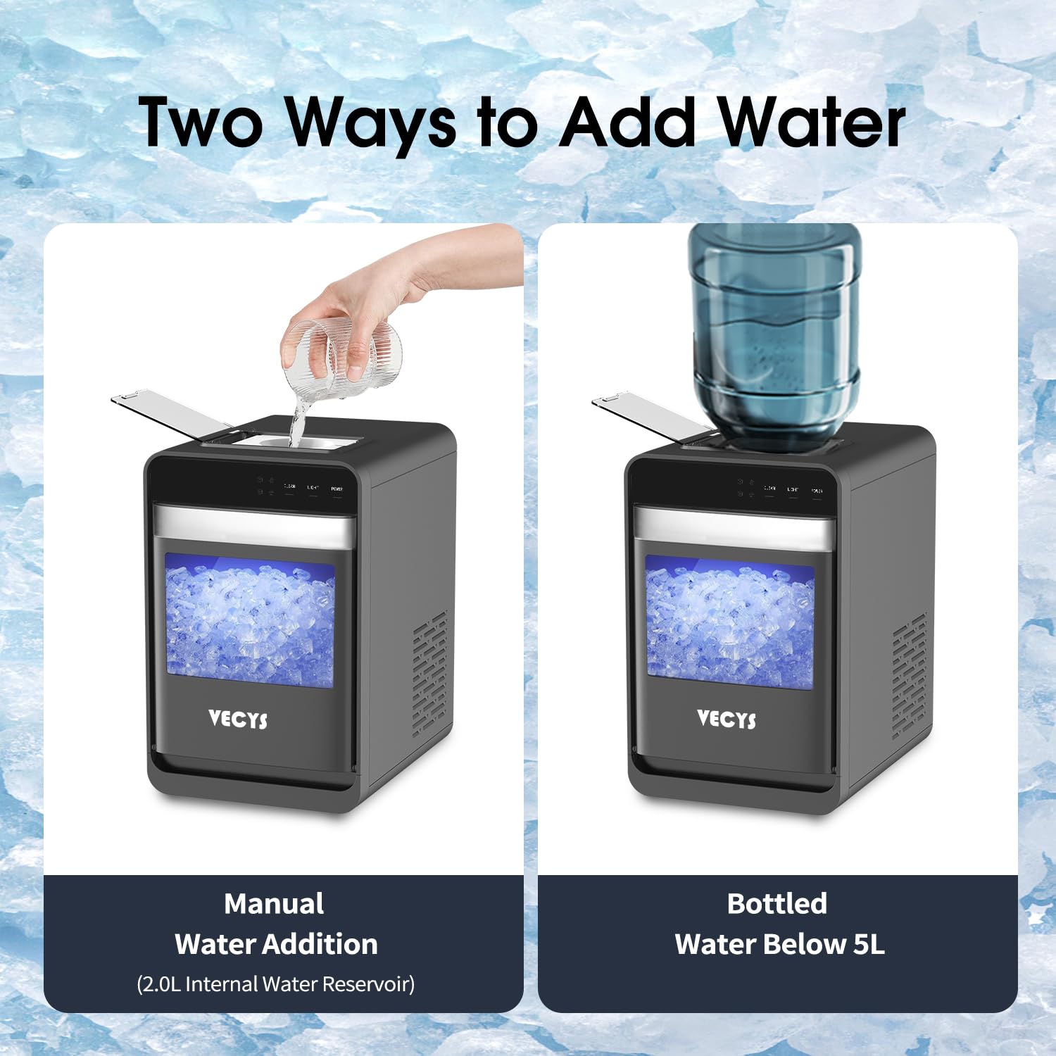 VECYS Nugget Ice Maker Countertop with Auto Water Pump, 33LBS Daily Sonic Ice, Portable Pellet Ice Machine with Continuous Ice Making, Touch Panel, Self-Cleaning, Ice Basket & Night Light