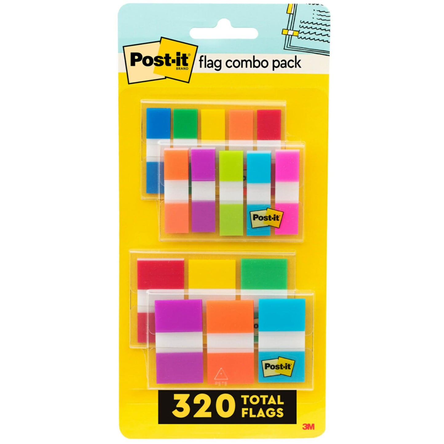 Post-it Flags Combo Pack, 4 On-The-Go Dispensers/Pack, 120 .94 in Wide and 200 .47 in Wide Flags, Assorted Colors (683-XL1)