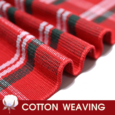Christmas Red Green White Plaid Rug, 24"x 51" Cotton Hand-Woven Buffalo Check Layered Door Mat for Front Porch, Entryway, Outdoor Holiday Decor, Washable Farmhouse Rug for Home, Patio, Kitchen