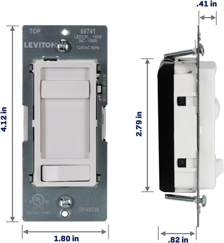 Leviton SureSlide LED Advanced Dimmer Switch for 150W Dimmable LED, Halogen and Incandescent Bulbs and Fixtures, 66741-W, White