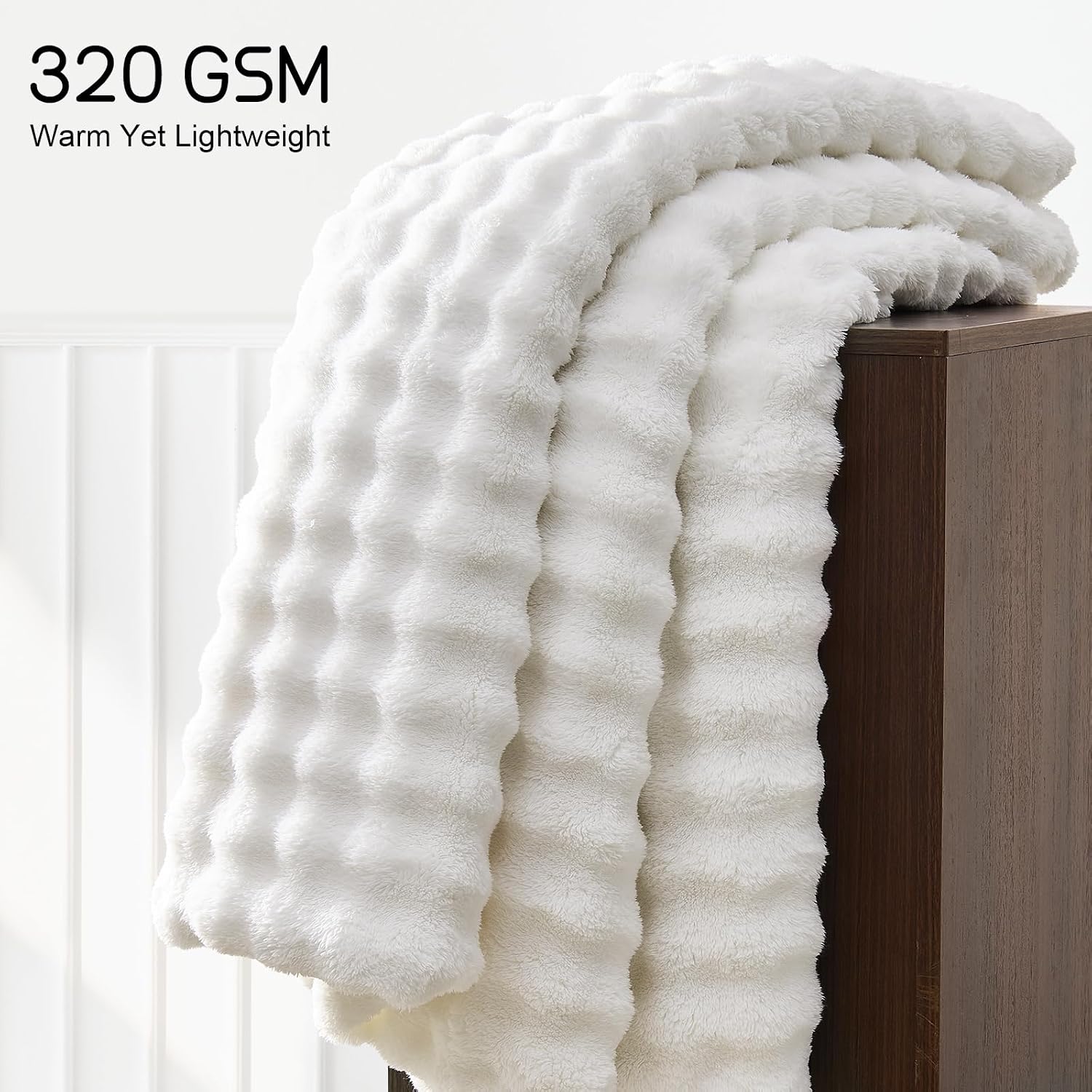 Lotus Karen 3D Bubble Fleece Blanket for Couch - Ultra Soft Fluffy White Throw Blanket for Sofa Bedroom, Lightweight Cozy Throw for All Season, Adults Women Kids Off White, 50"x60"