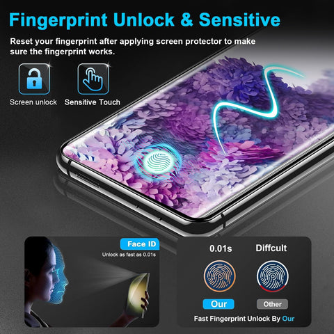 3 Pack Galaxy S20 Plus Screen Protector, HD Clear Tempered Glass, Fingerprint Unlock, 3D Curved, Scratch Resistant, No Bubble for Samsung Galaxy S20 Plus 5G Glass Screen Protector