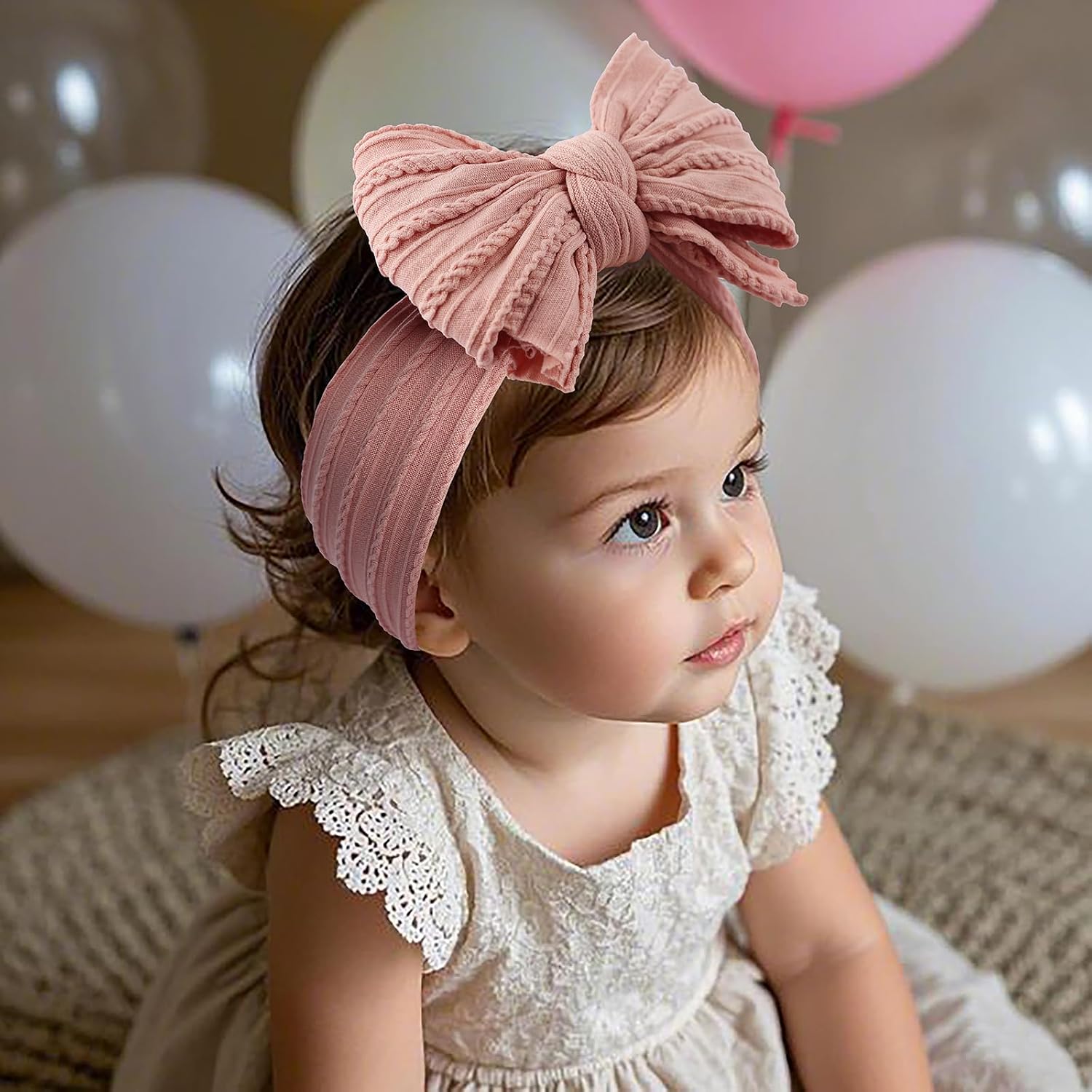 LemonSpace Handmade Nylon Baby Girl Headband Bows for Baby Kid Pink Mix3Pcs