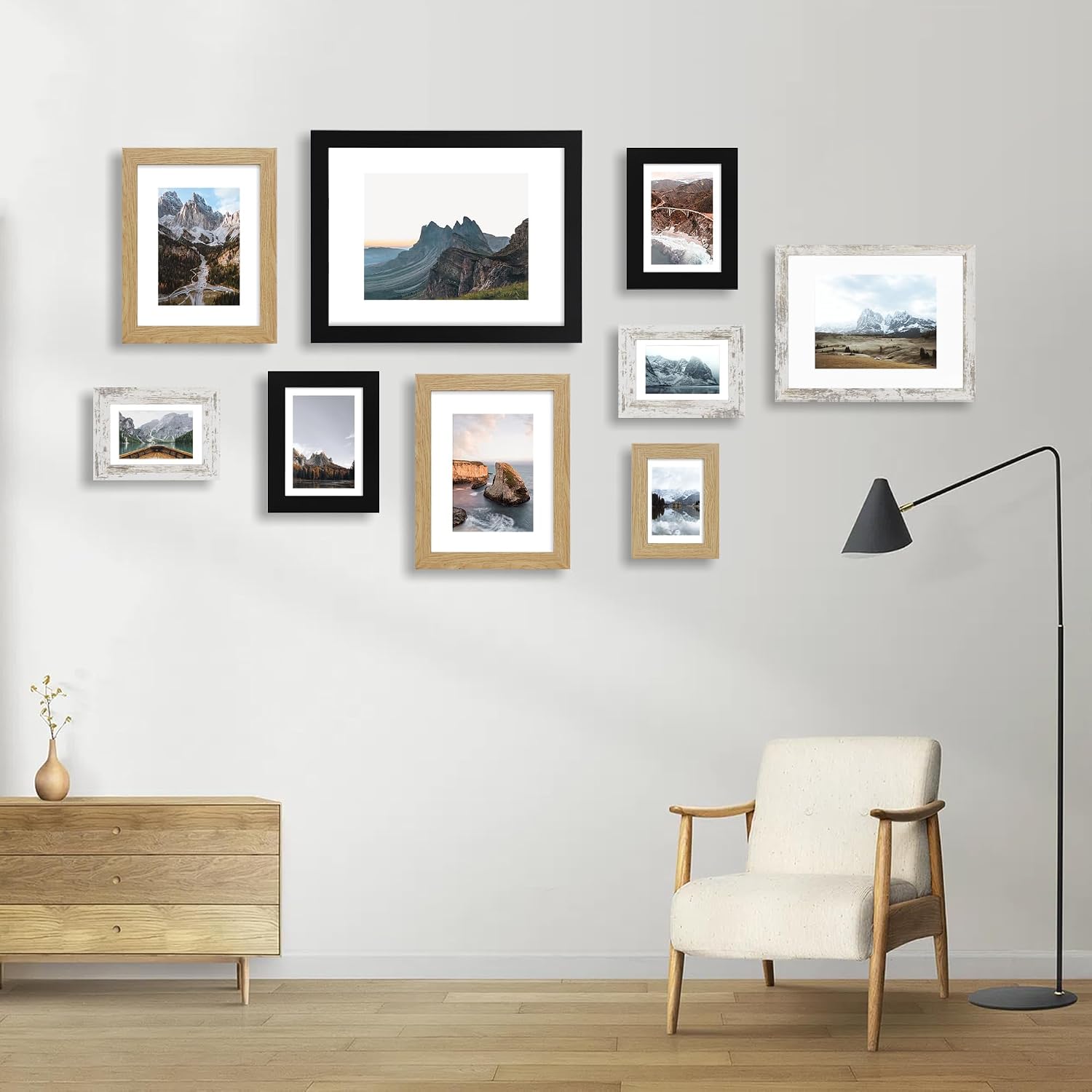 Hongkee 6x9 Picture Frame Set of 2, Real Glass and Wood Frame