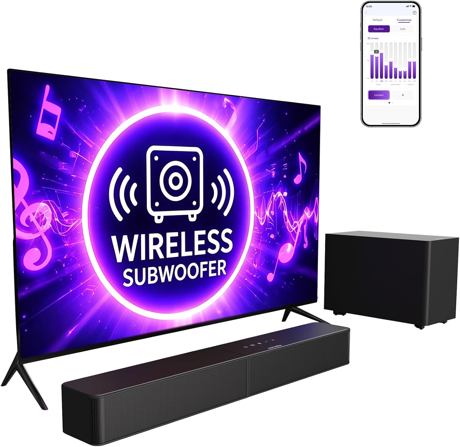 ULTIMEA Sound Bar with Wireless Subwoofer, App Control, for Home Theater