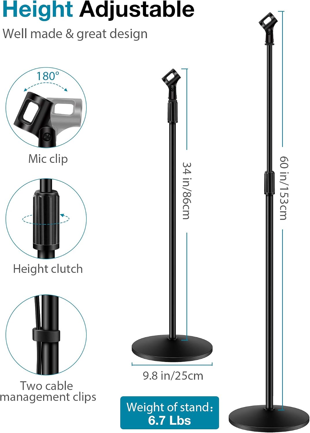 InnoGear Mic Stand 2 Set Microphone Stand Floor Boom Arm with Weighted Base
