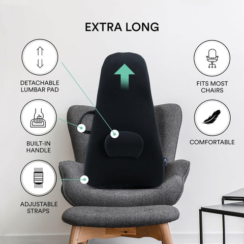 ObusForme Highback Backrest Support - Extra Tall Padded Seat Cushion and Lumbar Support Pillow, Portable Posture Support with Soft and Durable Foam