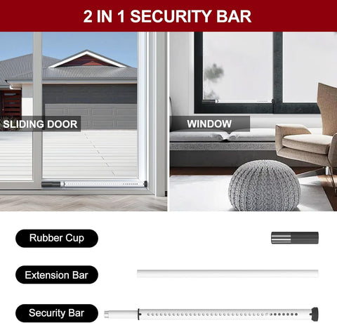 AceMining Sliding Door Security Bar,Heavy Duty Sliding Patio Door Lock Bar, 20-50inch Adjustable Multi-use Window Security Bars, Sliding Door Stopper,White,2Pack