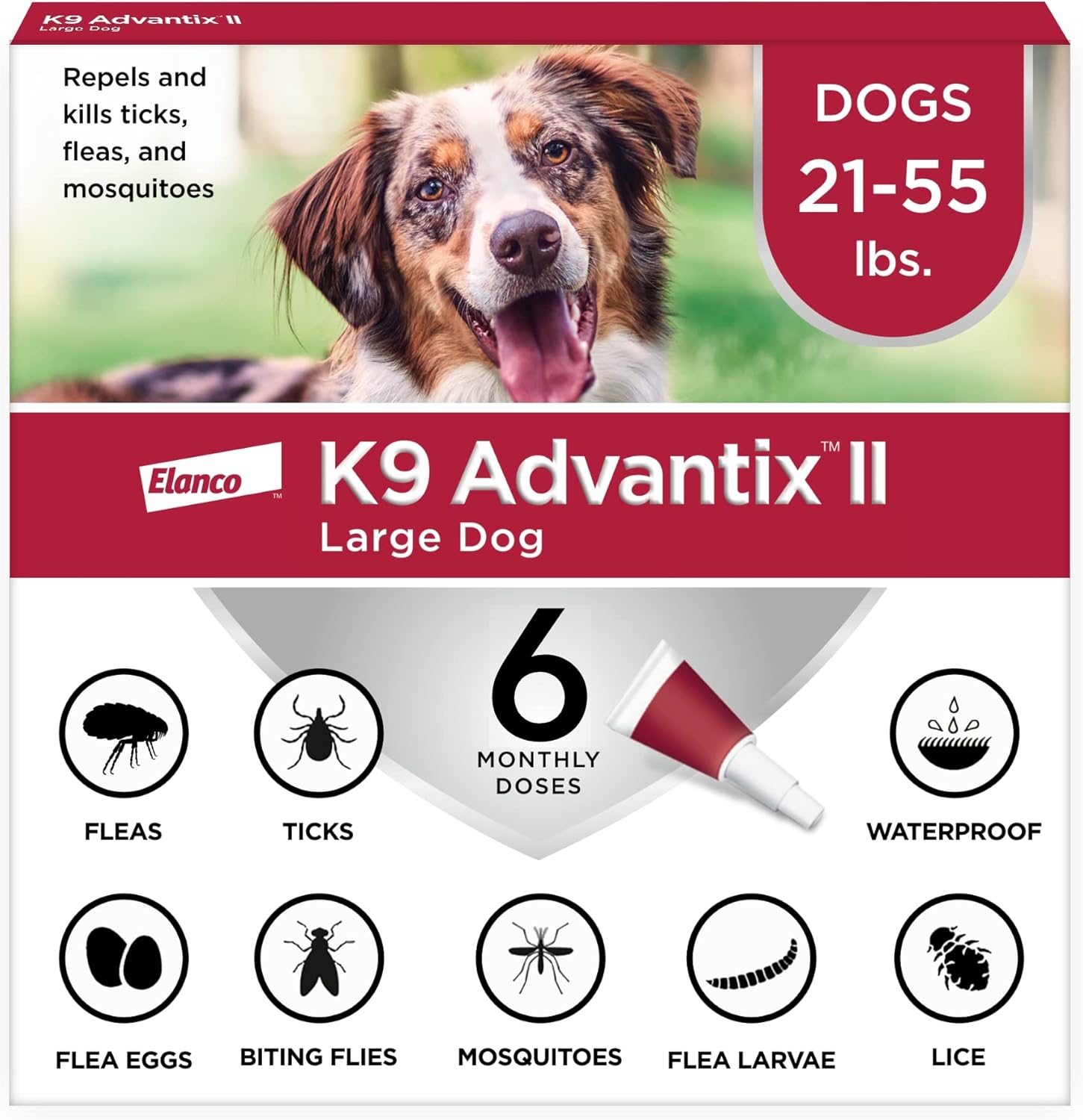 K9 Advantix II Flea & Tick Topical for Large Dogs 21–55 lbs., 6ct