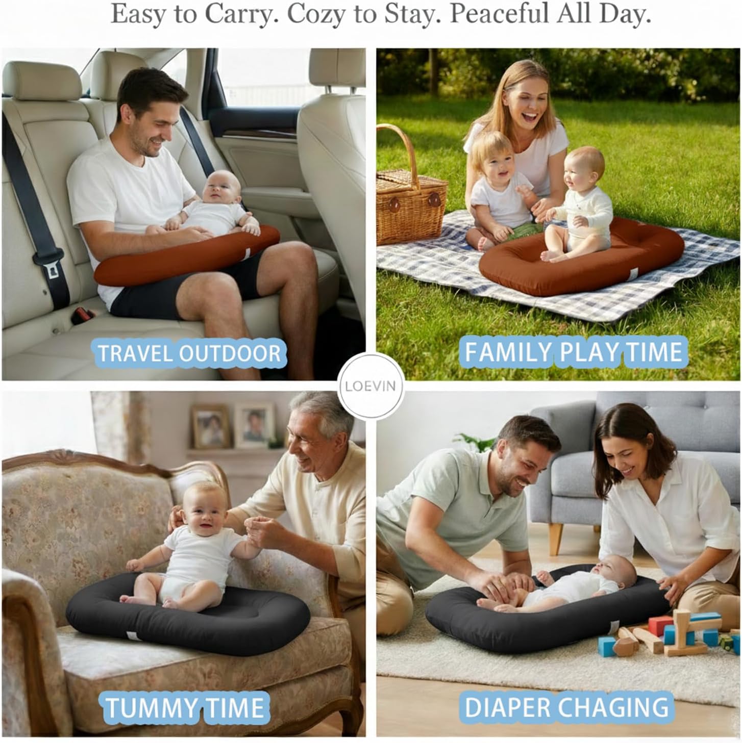 0-24 Months Baby Lounger Support Cushion for Home Travel,Dark Grey