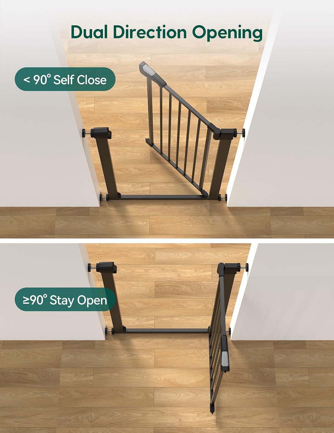 Bebelio 26–28.5" Narrow Baby Gate, No Driiling, PressGuard P7, Black