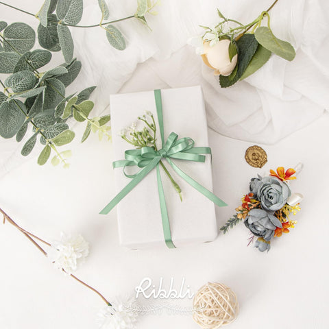 Ribbli Sage Green Satin Ribbon,Double Faced Satin 1/4 inch x Continuous 50 Yards,Sage Green Ribbon Use for Bows Bouquet,Gift Wrapping,Wedding Decoration,Floral Arrangement
