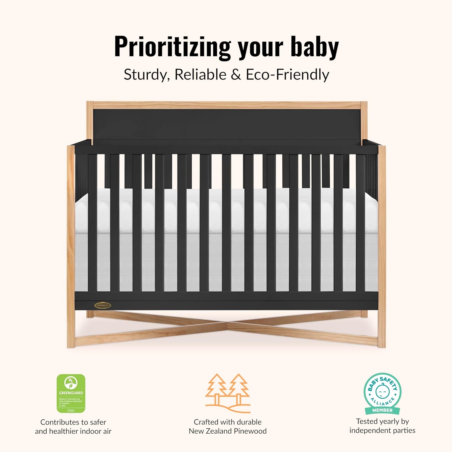 Dream On Me Owen 5-in-1 Convertible Full Size Baby Crib, GREENGUARD Gold