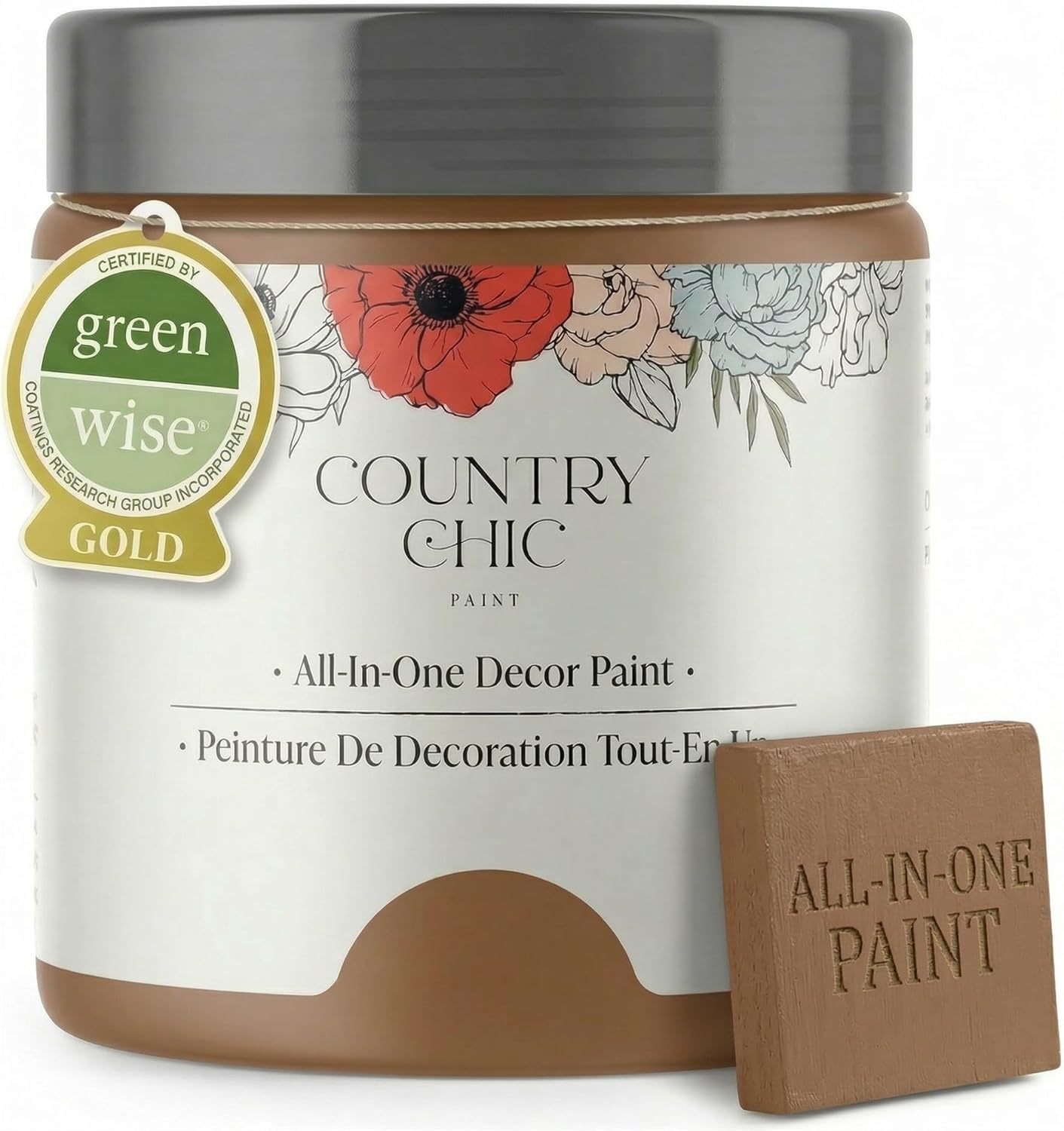 Country Chic All-in-One Chalk Paint for Furniture, Cabinets, Home Decor, Eco-Friendly, Matte Finish, Built-In Primer & Top Coat for Wood, Metal - Ancient Ember (Terracotta Brown) - Sample (4 0z)