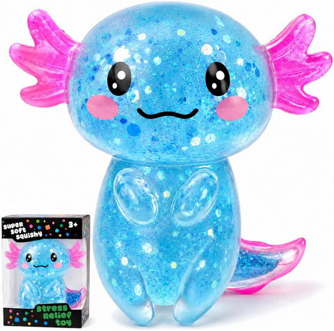Axolotl Squishy Toy,Glitter Stress Relief Axolotl Toy,Cute Malt Sugar Filled Sensory Fidget Toy for Kids Adults,Axolotl Birthday Party Favors Gifts