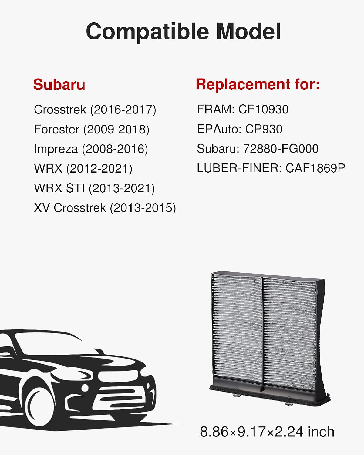 Puroma Cabin Air Filter Activated Carbon for CP930 CF10930 CAF1869P Subaru