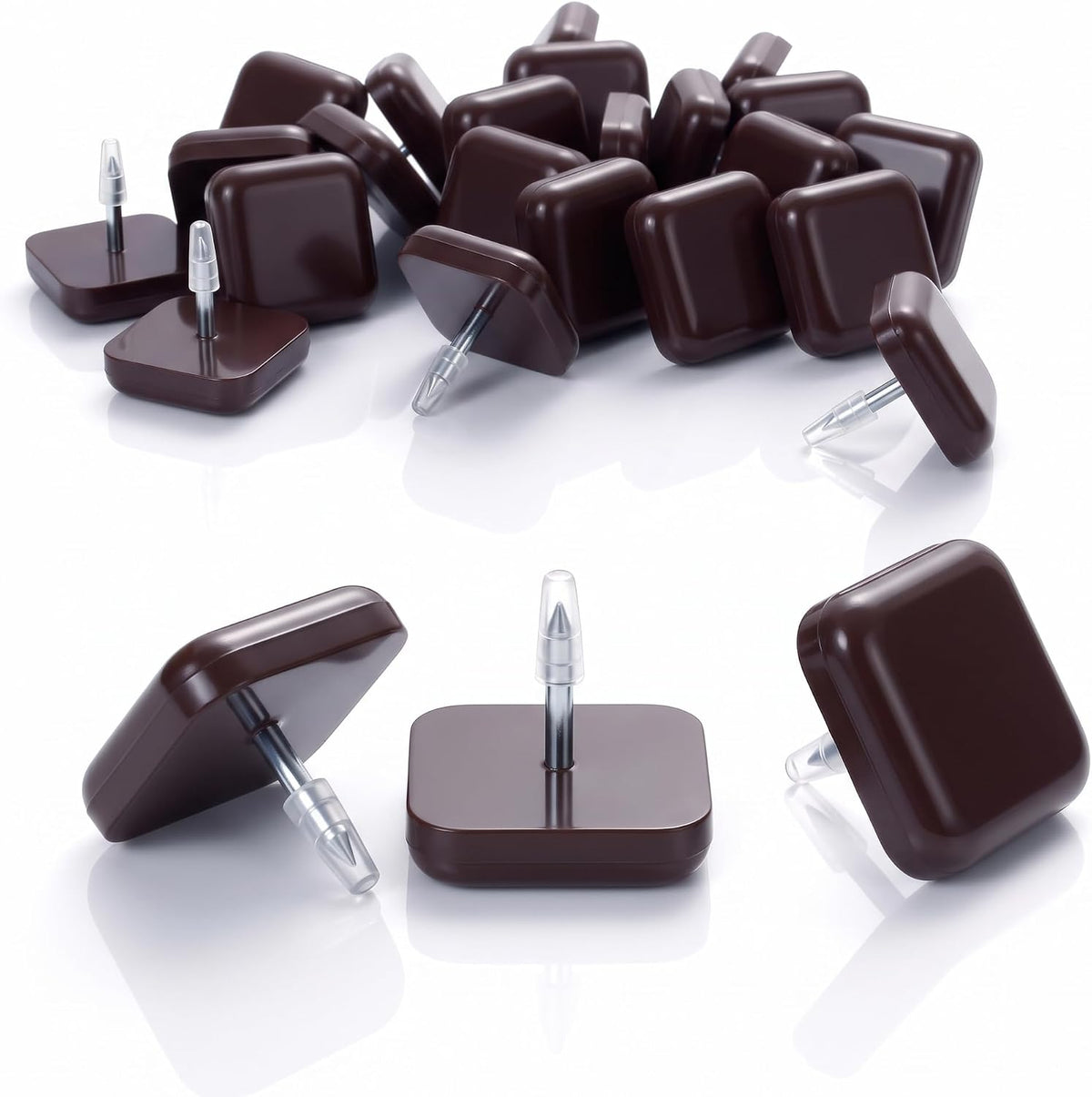 1" Nail on Furniture Sliders (24 Pack) - Furnigear Heavy Duty PTFE (Teflon) Chair Sliders Glides Wooden Furniture Movers Move Your Furniture Easily & Safety - Chair Leg Floor Protectors Brown, Square