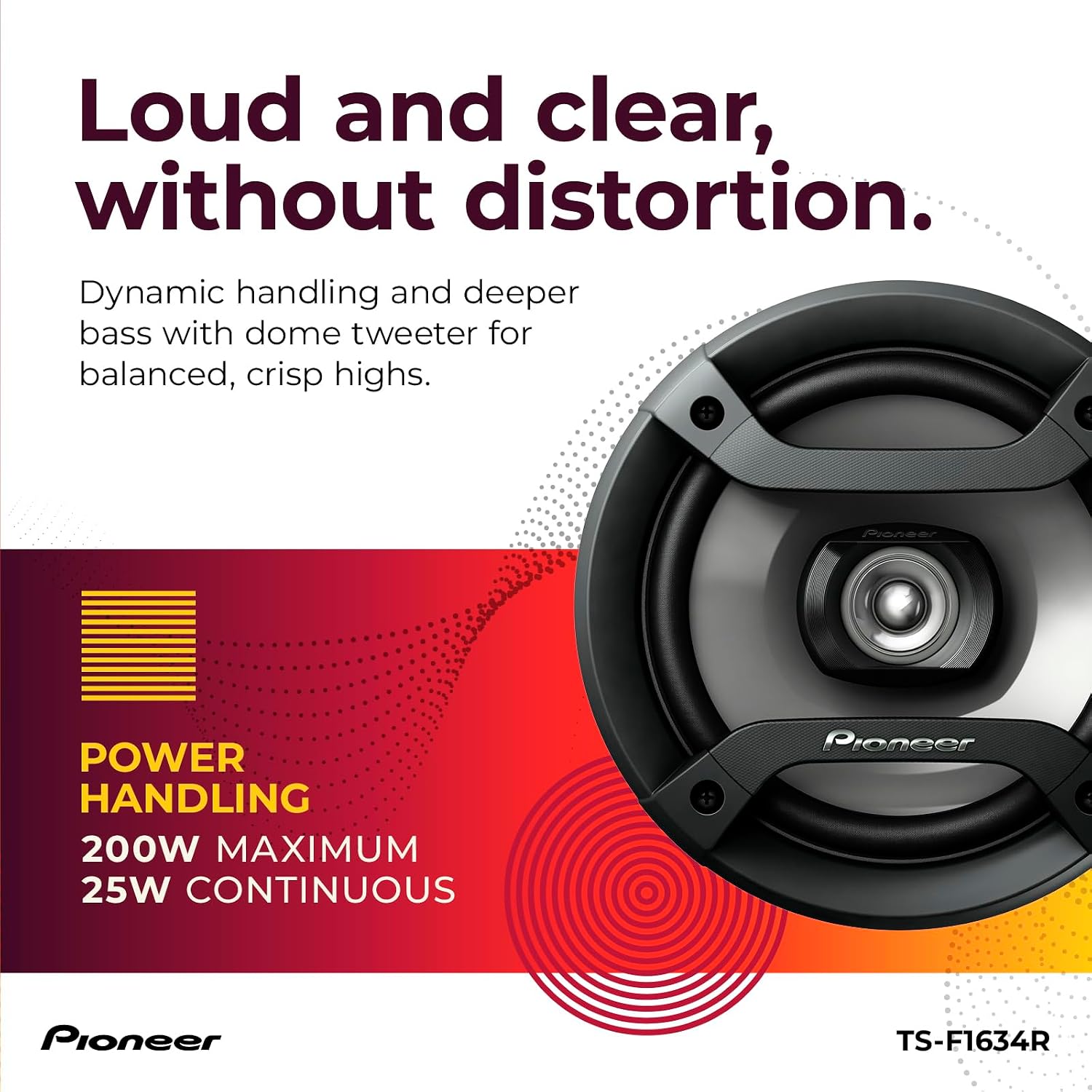 Pioneer F-Series TS-F1634R 6.5" 2-Way Coaxial Car Speakers 200W Max