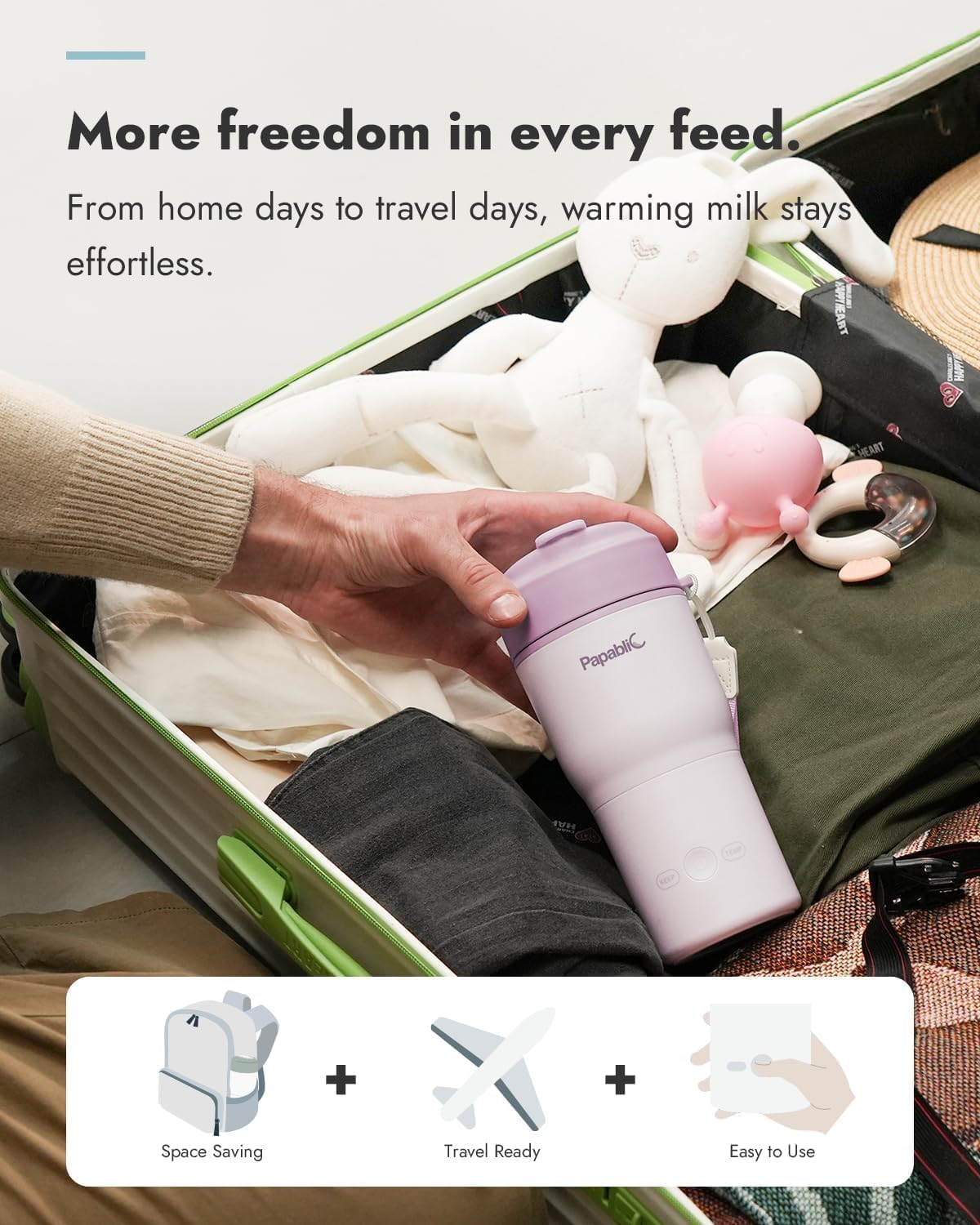 Papablic Portable Bottle Warmer, 85W Fast Baby Bottle Warmer for Travel