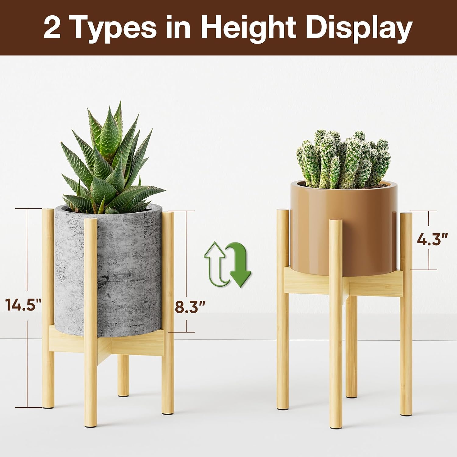 MUDEELA Plant Stand for Indoor, Bamboo Material, Natural, 14.5 Inch Tall
