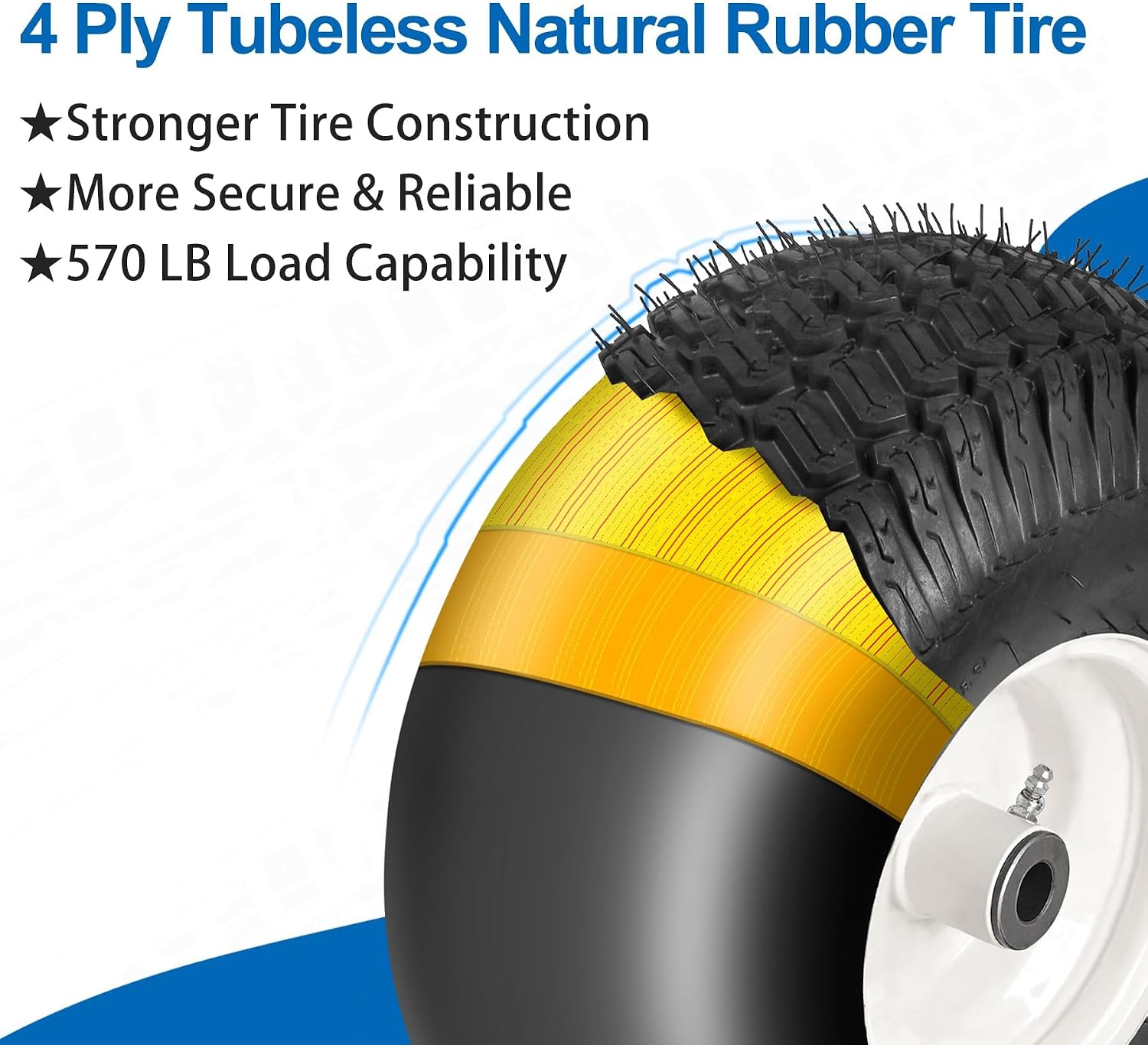 15x6.00-6nhs Lawn Mower Front Tire 4 Ply Tubeless 15x6x6 Lawn Mower 570 Lbs Tire and Wheel with 3/4" Bushing and 12 Spacers, Replacement for Garden Lawn Tractor Riding Lawn Mower, 2 Pack