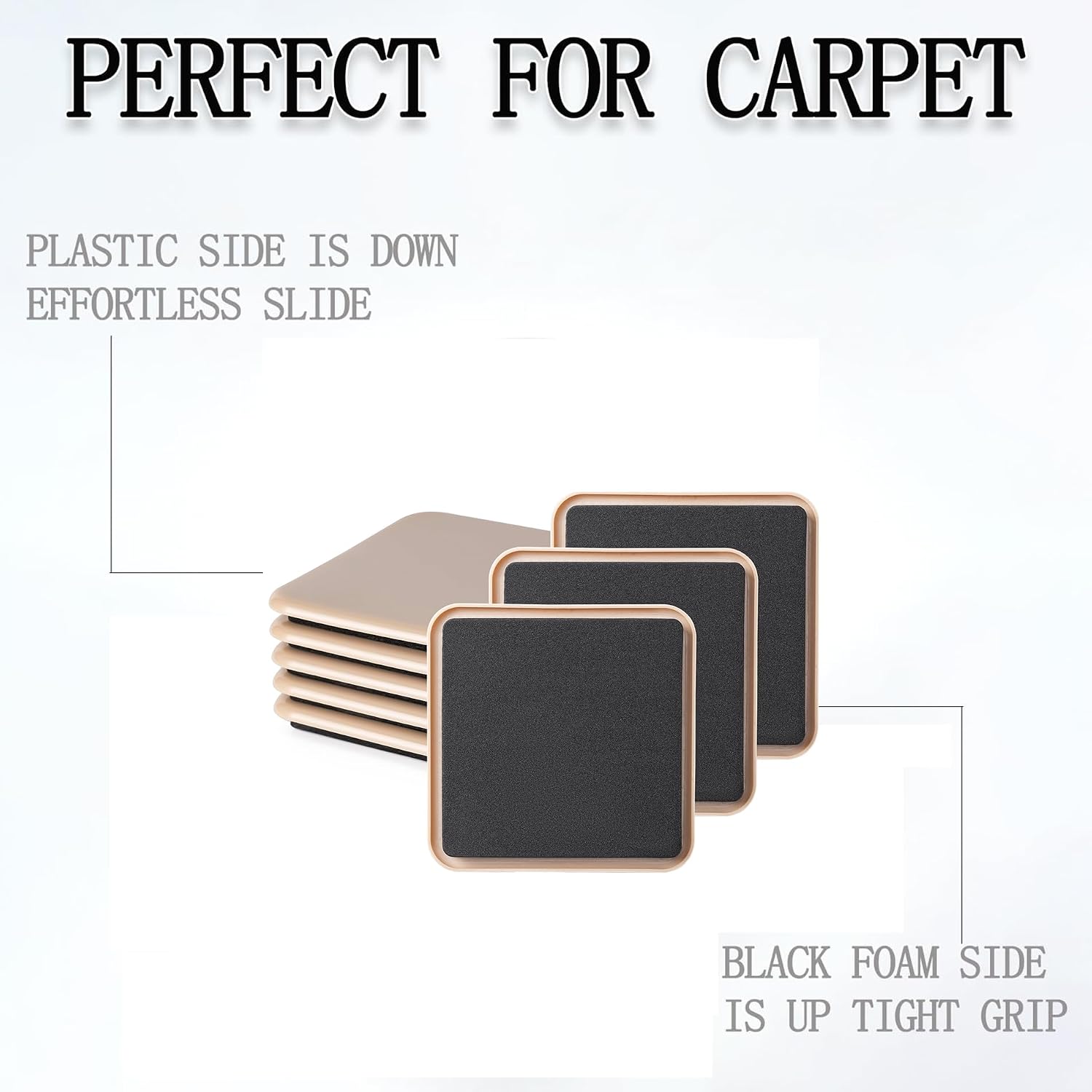 8 Pcs 3 1/2'' Furniture Sliders Pads for Hardwood Floors（Square）