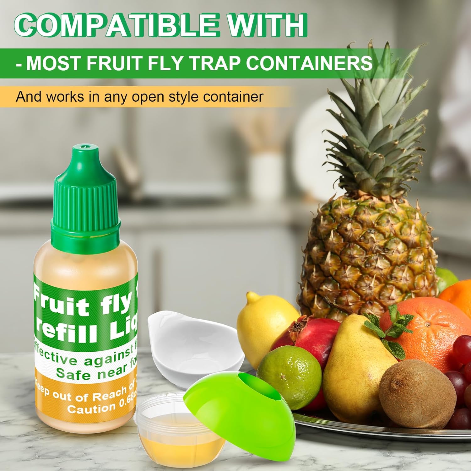 Qualirey 6 Pack Fruit Fly Trap Refill Liquid, 0.68oz Per Bottle (Green)